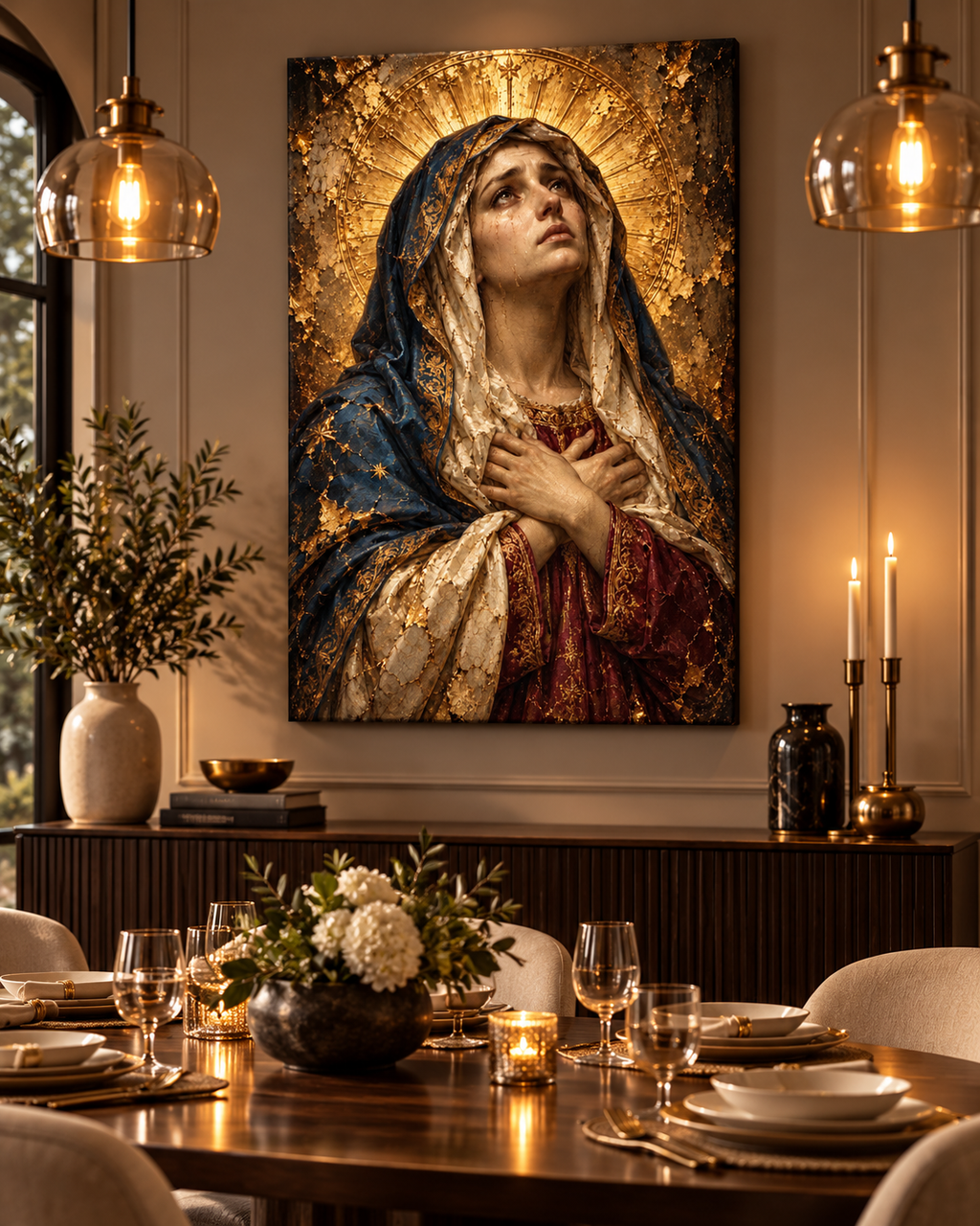 Virgen María Dolorosa | Lienzo Religioso con Pan de Oro