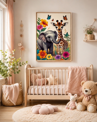 Lienzo infantil impreso de animales de safari en zona de juegos