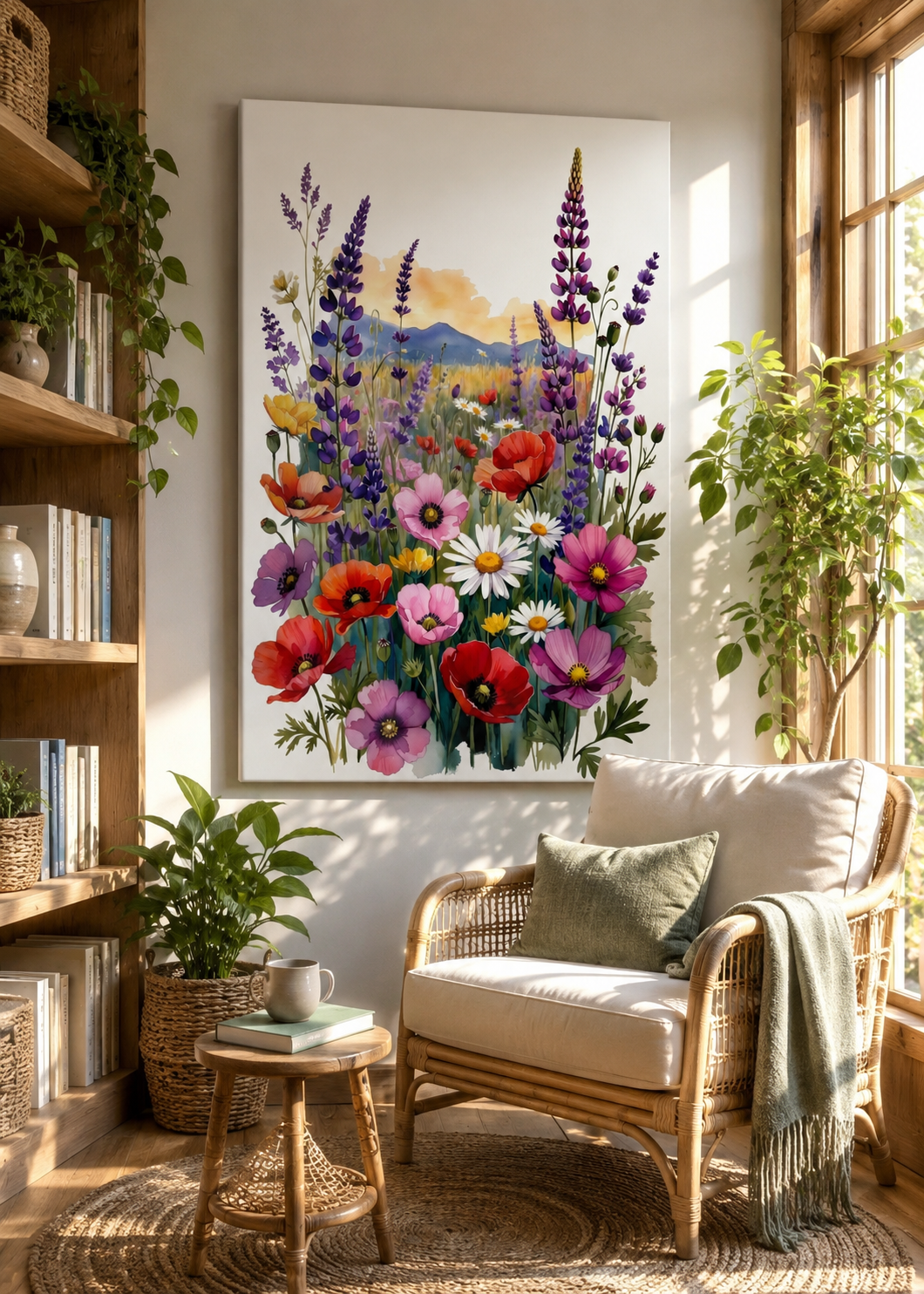 Arte de pared floral inspirado en un jardín cottage
