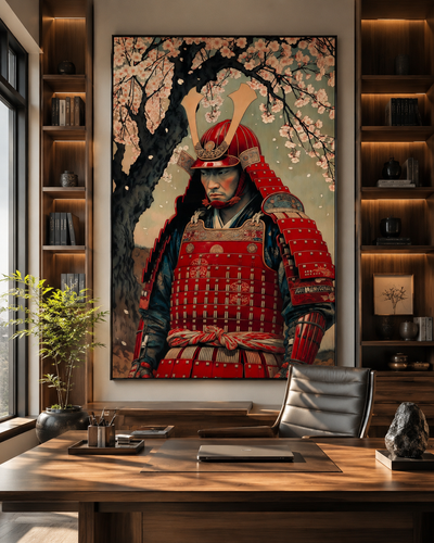 Arte japonés de samurái y sakura | lienzo decorativo