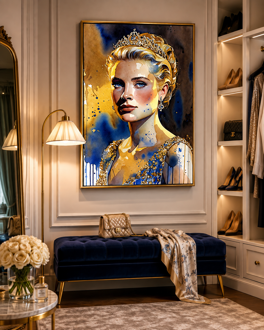 Retrato de Grace Kelly con tiara impreso sobre lienzo