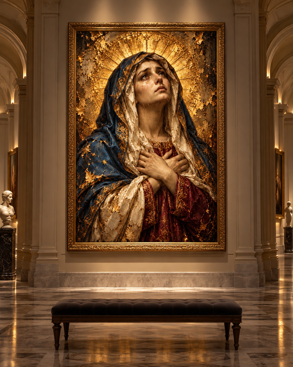 Virgen María Dolorosa | Lienzo Religioso con Pan de Oro