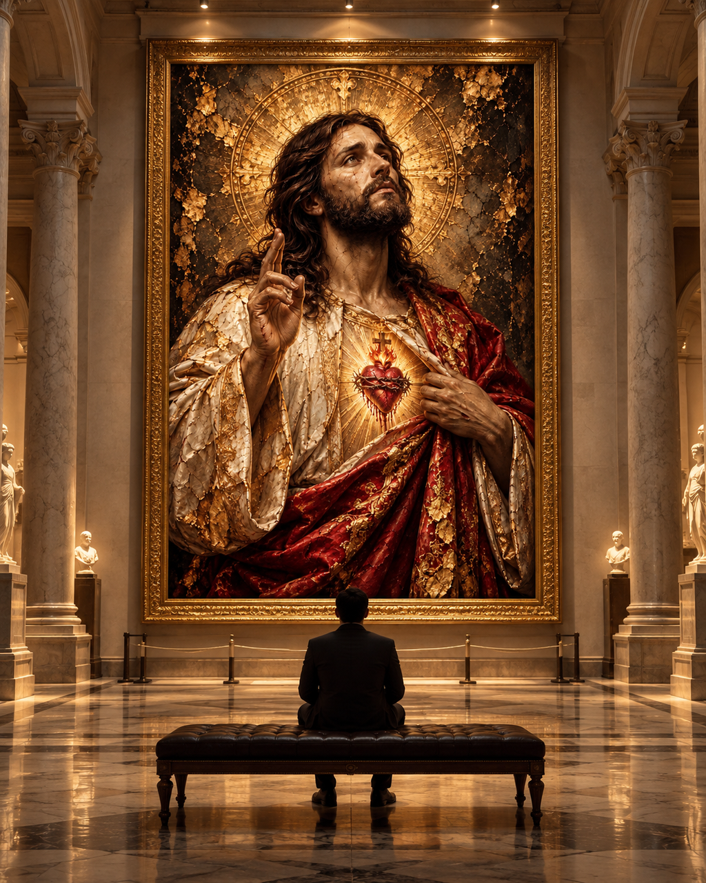 Jesucristo Sagrado Corazón | Lienzo Religioso con Pan de Oro