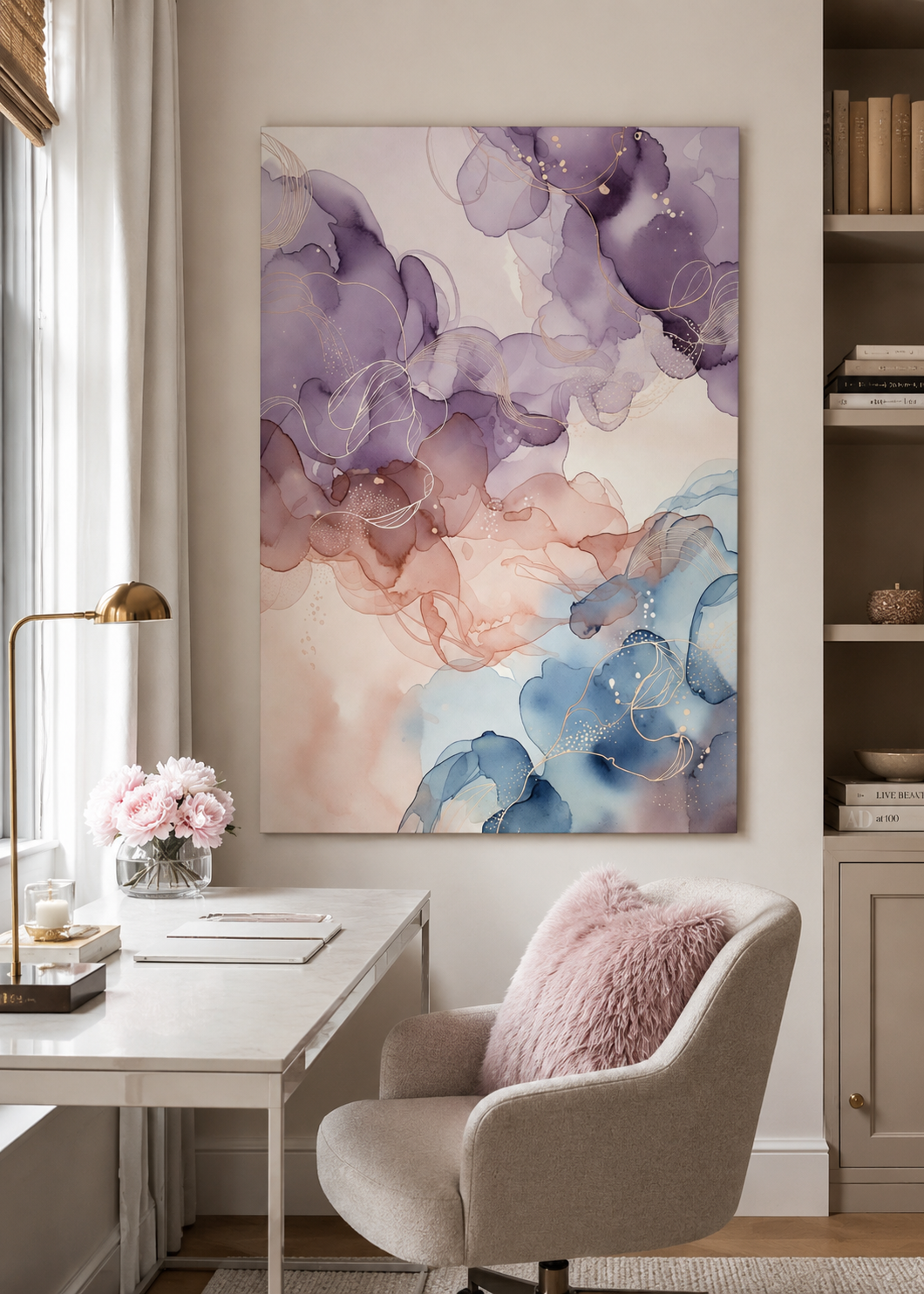 Lienzo impreso de arte abstracto con efecto tinta en tonos pastel