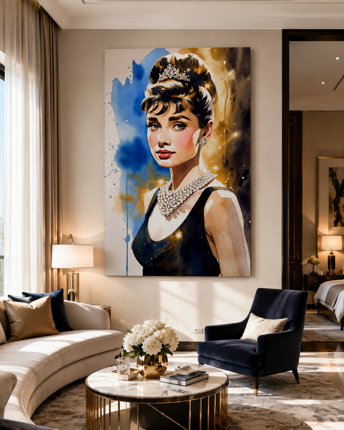 Audrey Hepburn en lienzo impreso de glamour vintage estilo Hollywood