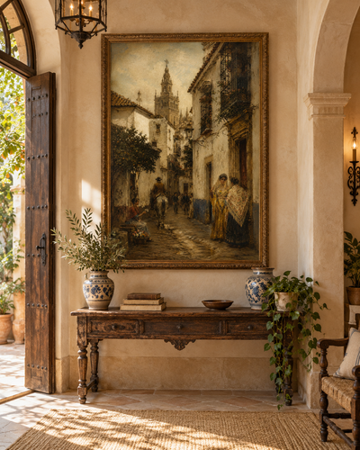 Atardecer en Santa Cruz | Lienzo Costumbrista de Sevilla Antigua