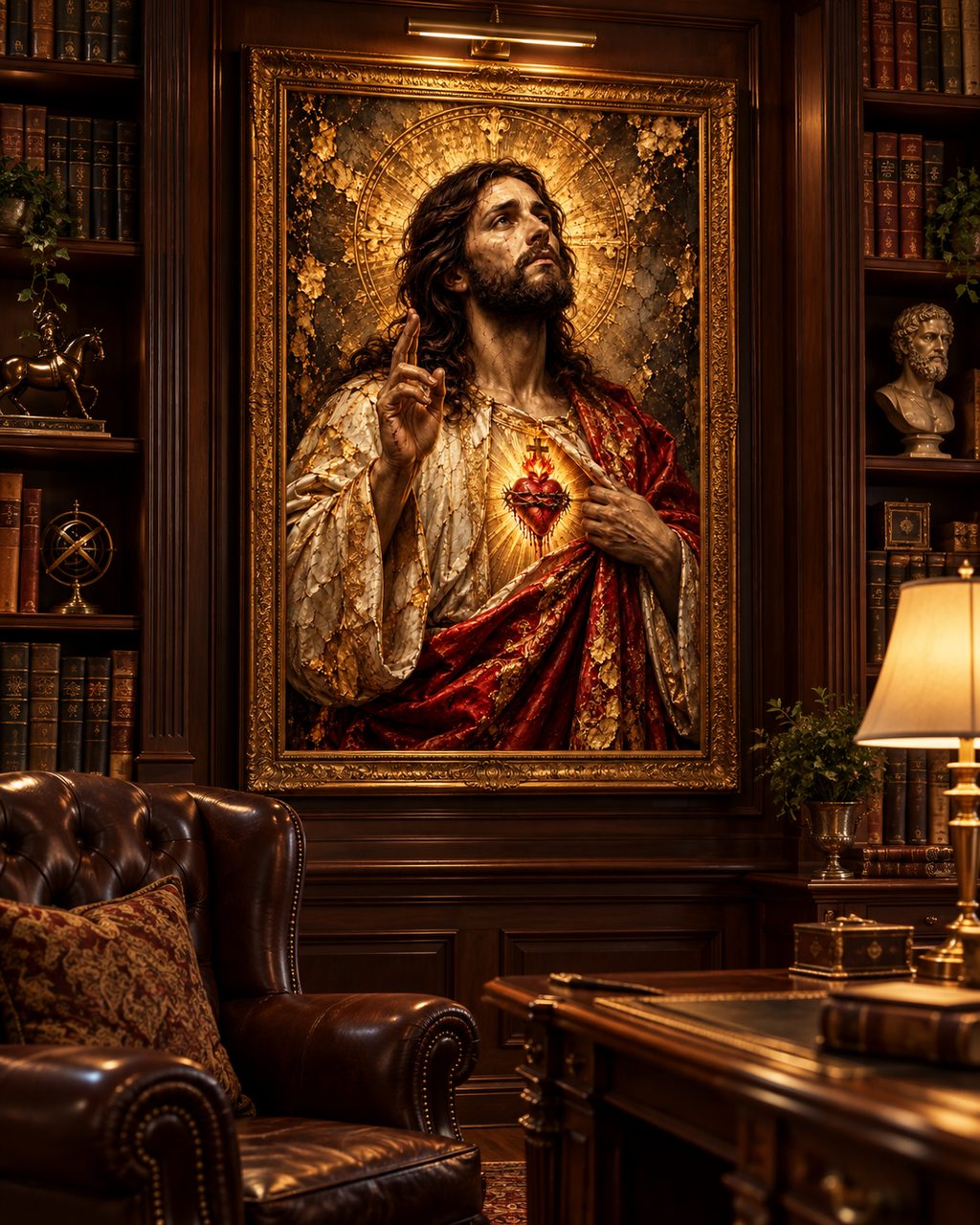 Jesucristo Sagrado Corazón | Lienzo Religioso con Pan de Oro
