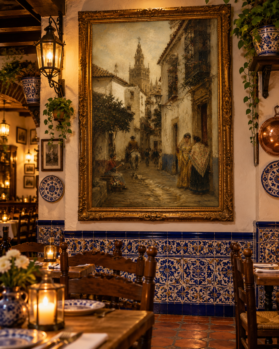 Atardecer en Santa Cruz | Lienzo Costumbrista de Sevilla Antigua