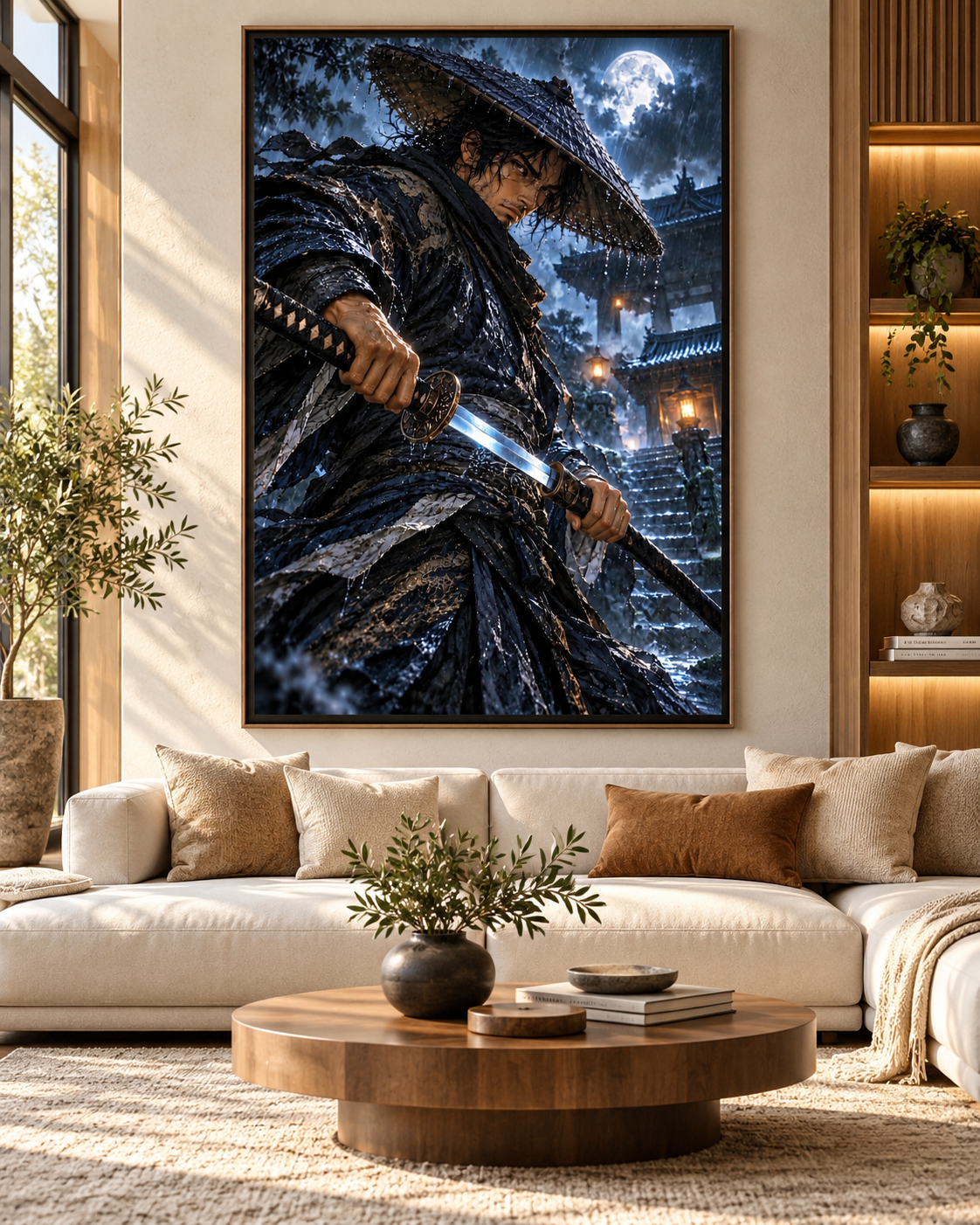 Lienzo Ronin bajo la Lluvia, samurái con katana impreso en algodón premium (vista 8 de 11)