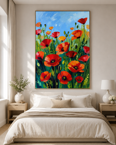 Amapolas vibrantes con estética impresionista | arte de pared