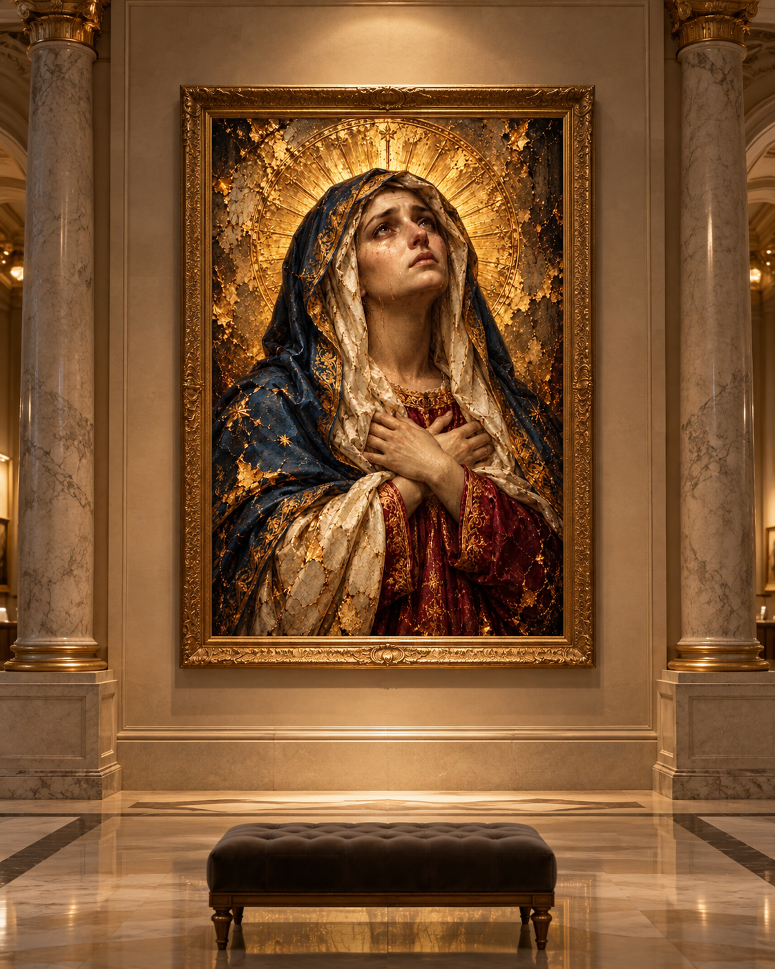 Virgen María Dolorosa | Lienzo Religioso con Pan de Oro