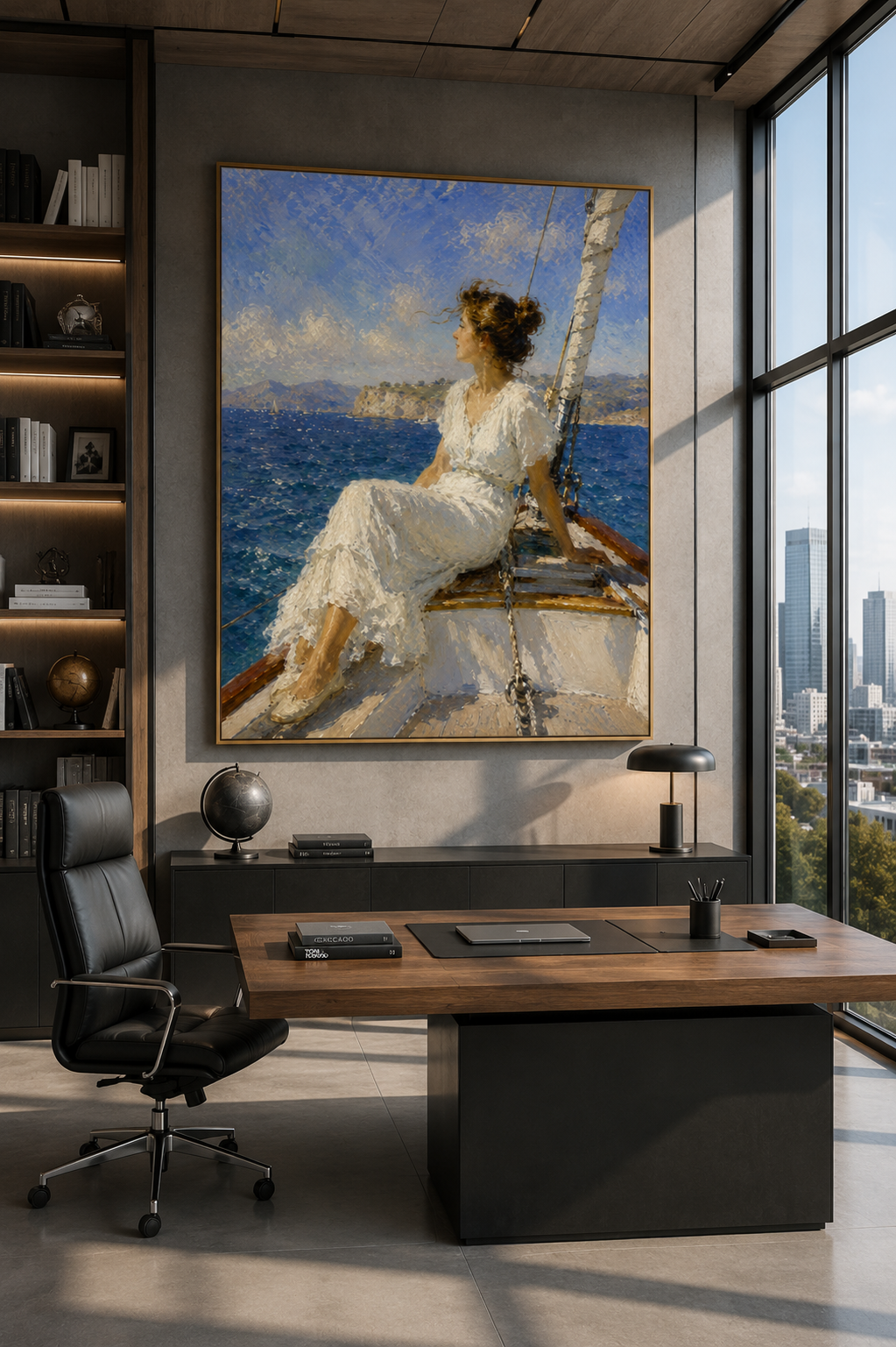 Lienzo de velero mediterráneo en un interior elegante