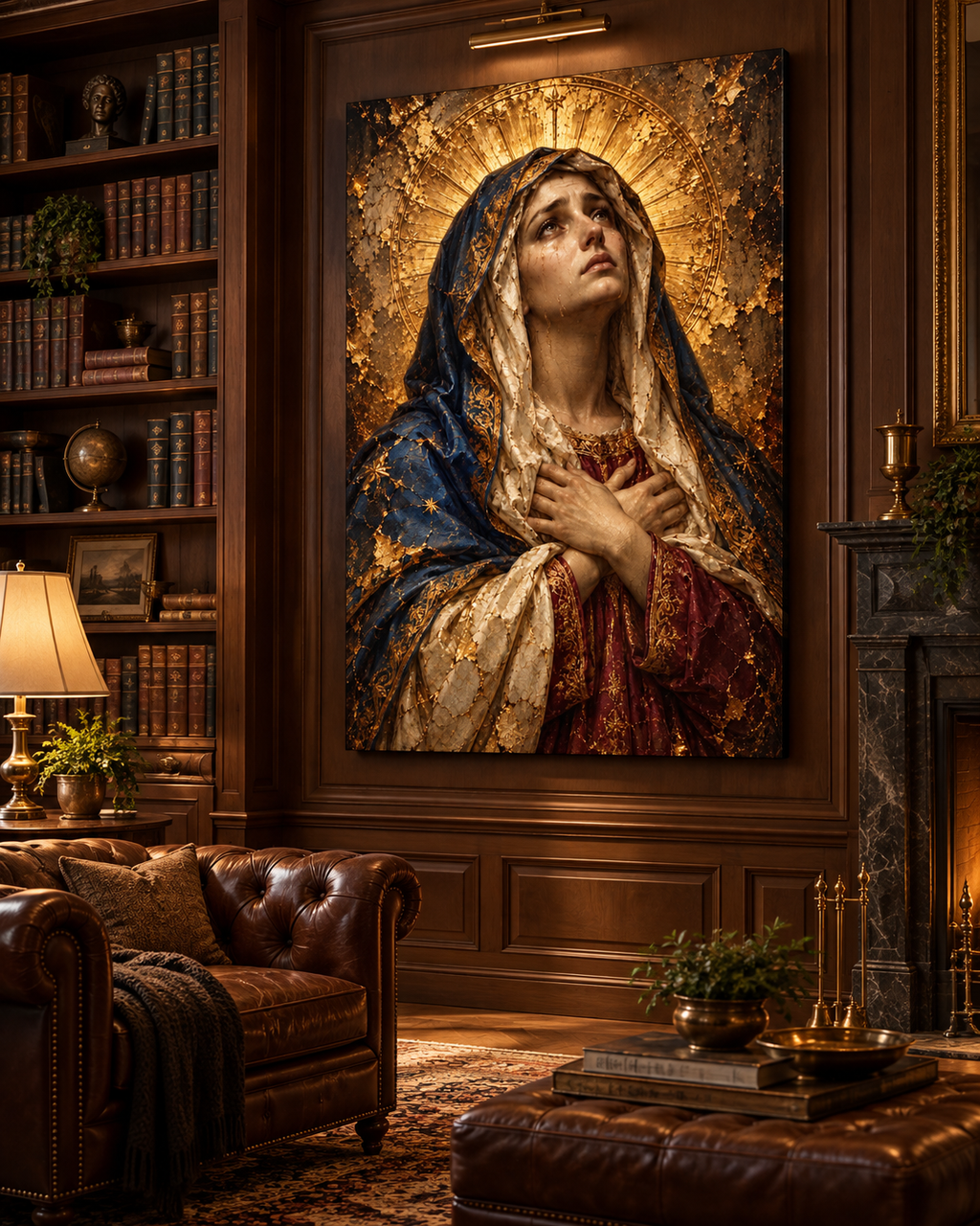 Virgen María Dolorosa | Lienzo Religioso con Pan de Oro