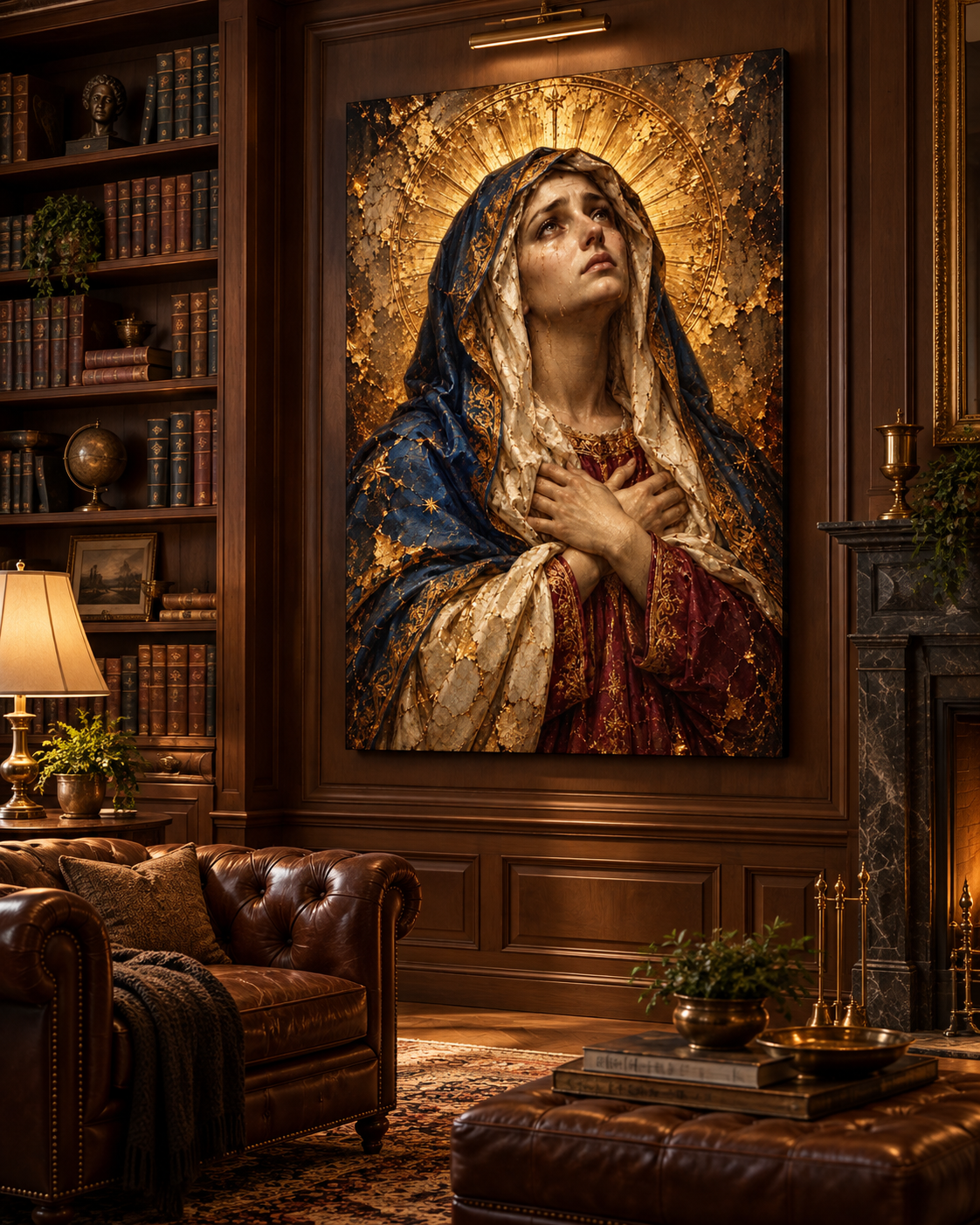 Virgen María Dolorosa | Lienzo Religioso con Pan de Oro
