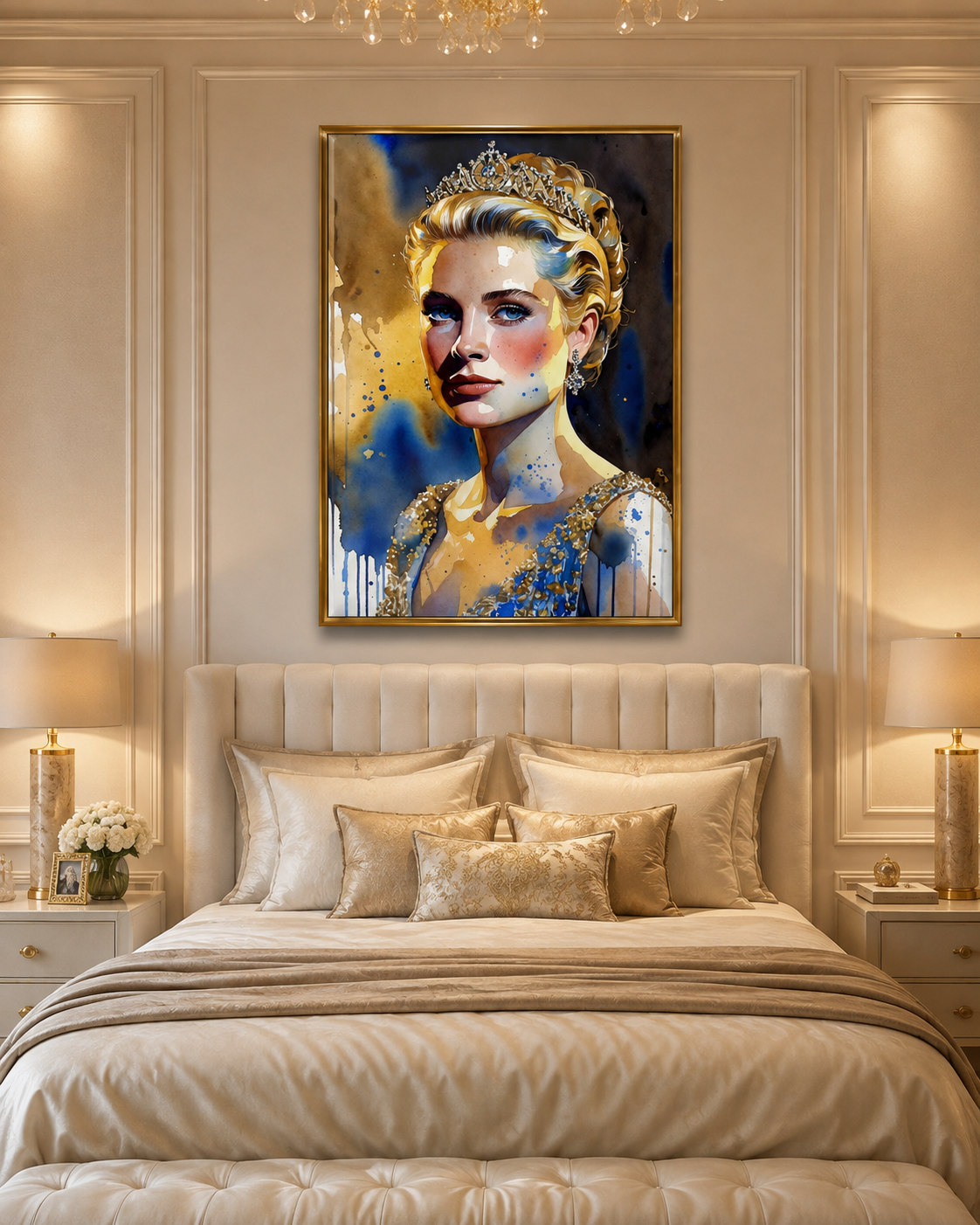 Retrato de Grace Kelly impreso sobre lienzo de estética vintage