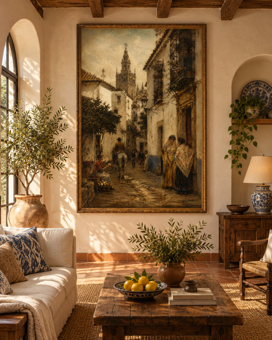 Atardecer en Santa Cruz | Lienzo Costumbrista de Sevilla Antigua