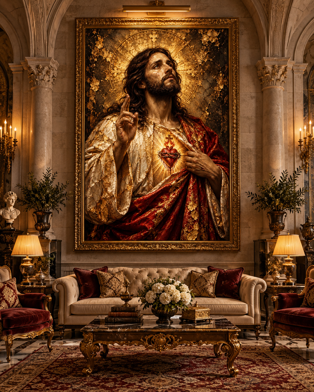 Jesucristo Sagrado Corazón | Lienzo Religioso con Pan de Oro