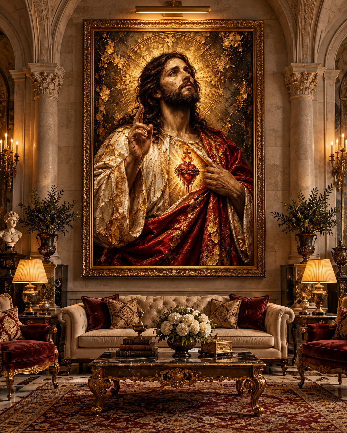 Jesucristo Sagrado Corazón | Lienzo Religioso con Pan de Oro
