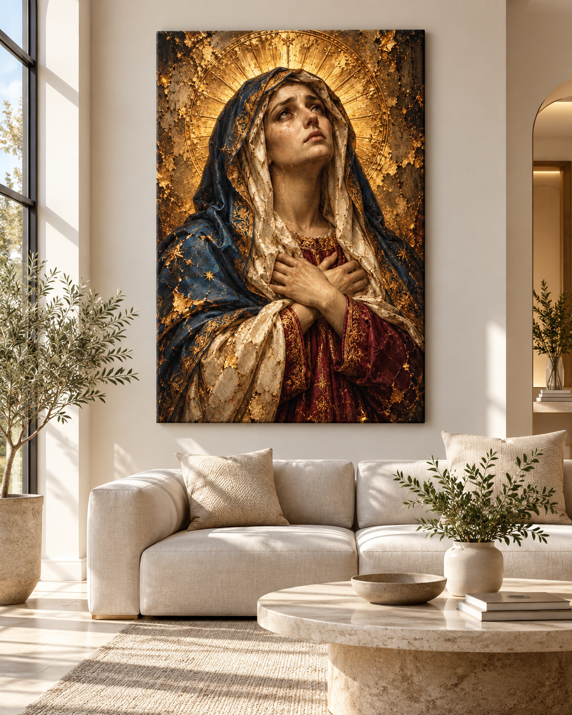 Virgen María Dolorosa | Lienzo Religioso con Pan de Oro