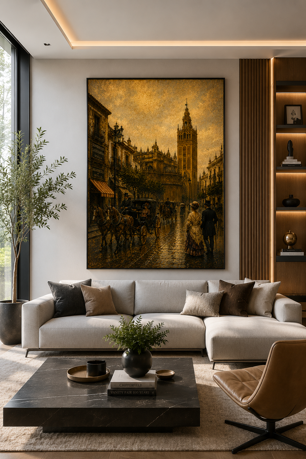 Lienzo de la Giralda de Sevilla en un comedor clásico