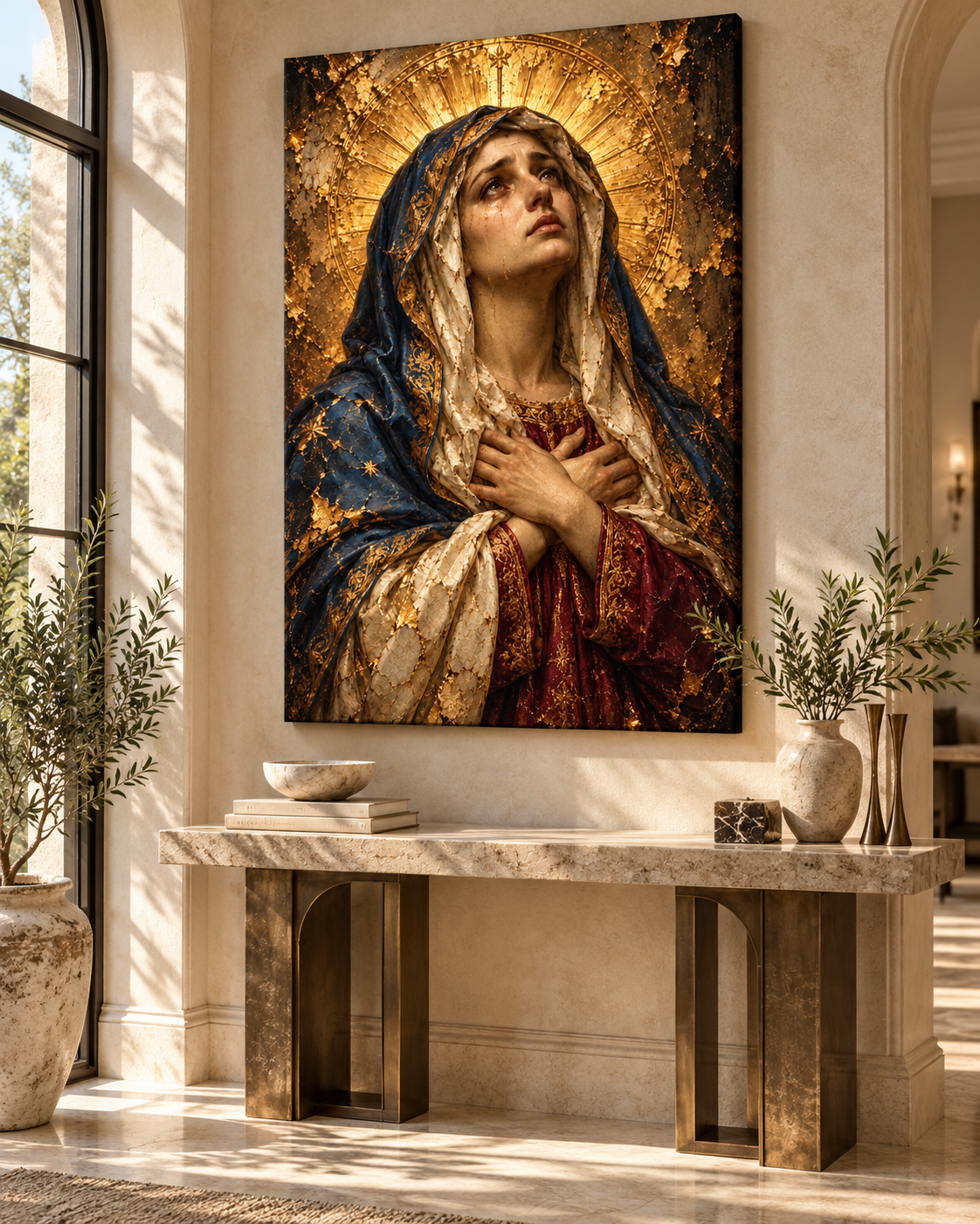 Virgen María Dolorosa | Lienzo Religioso con Pan de Oro