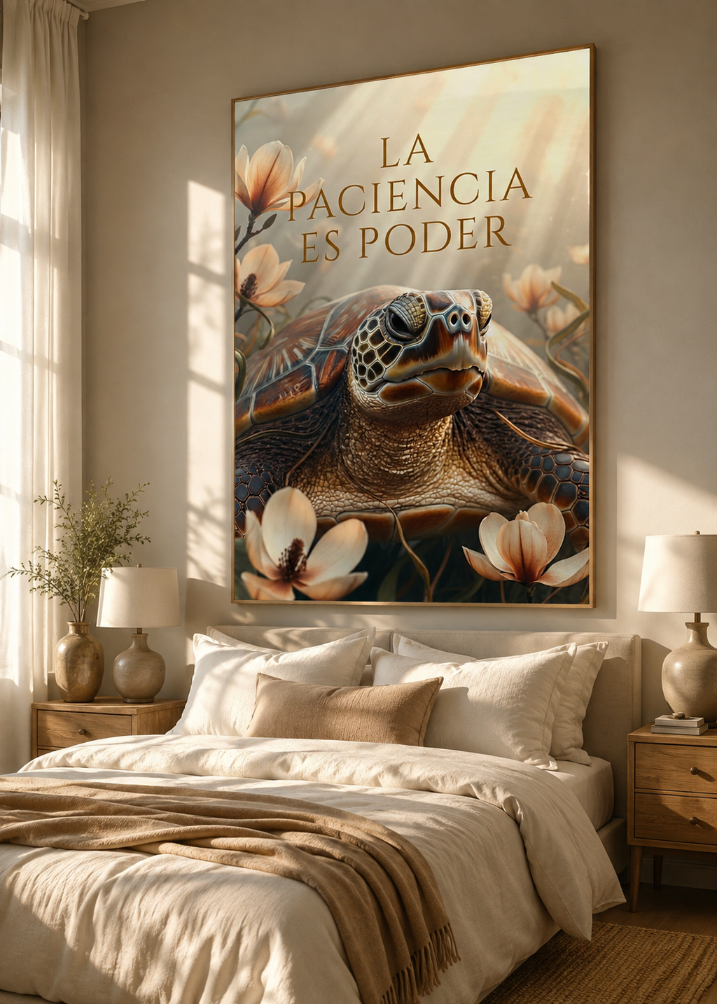 La Paciencia es Poder | lienzo de tortuga con magnolias