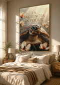 La Paciencia es Poder | lienzo de tortuga con magnolias