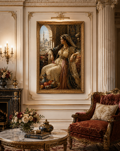 Princesa oriental en palacio de lujo | lienzo decorativo