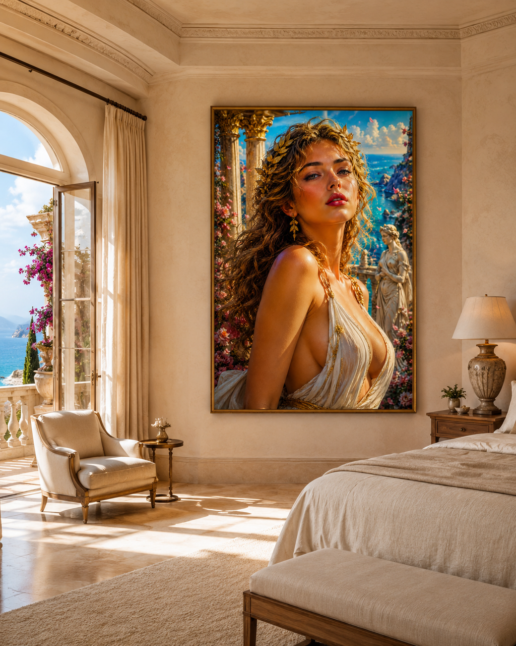 Retrato artístico de diosa mediterránea | lienzo decorativo