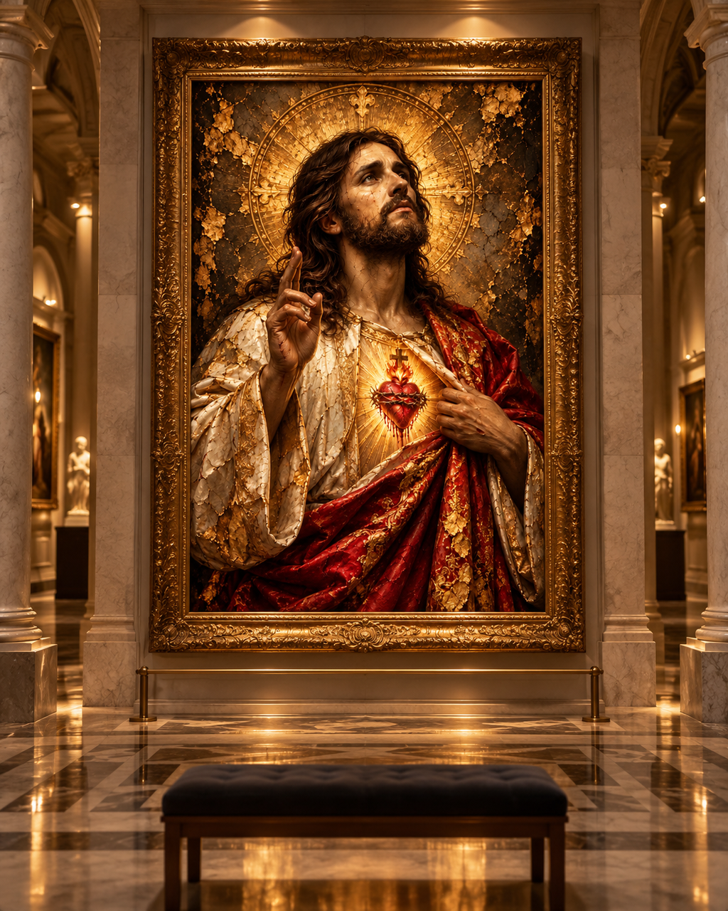 Jesucristo Sagrado Corazón | Lienzo Religioso con Pan de Oro