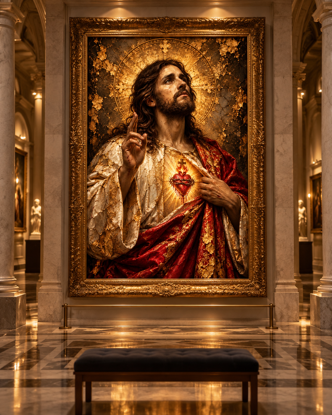 Jesucristo Sagrado Corazón | Lienzo Religioso con Pan de Oro