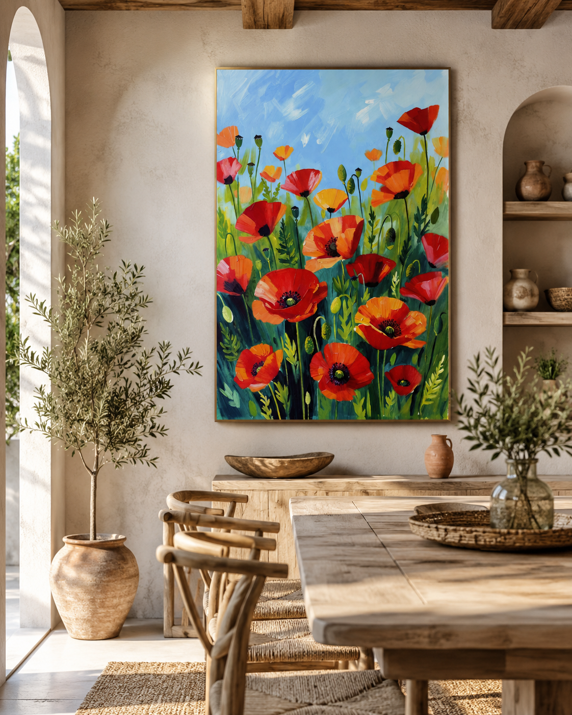 Arte floral de amapolas coloridas | lienzo decorativo
