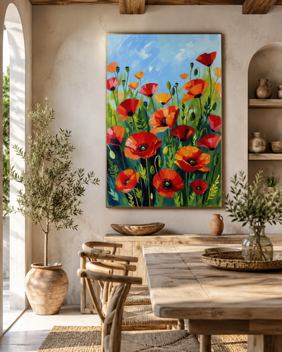 Arte floral de amapolas coloridas | lienzo decorativo