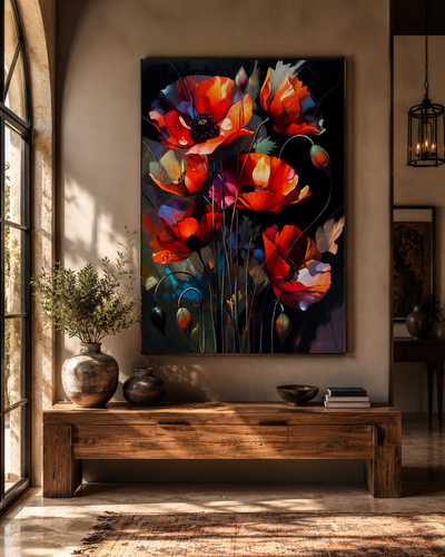Composición floral moderna de amapolas | lienzo decorativo