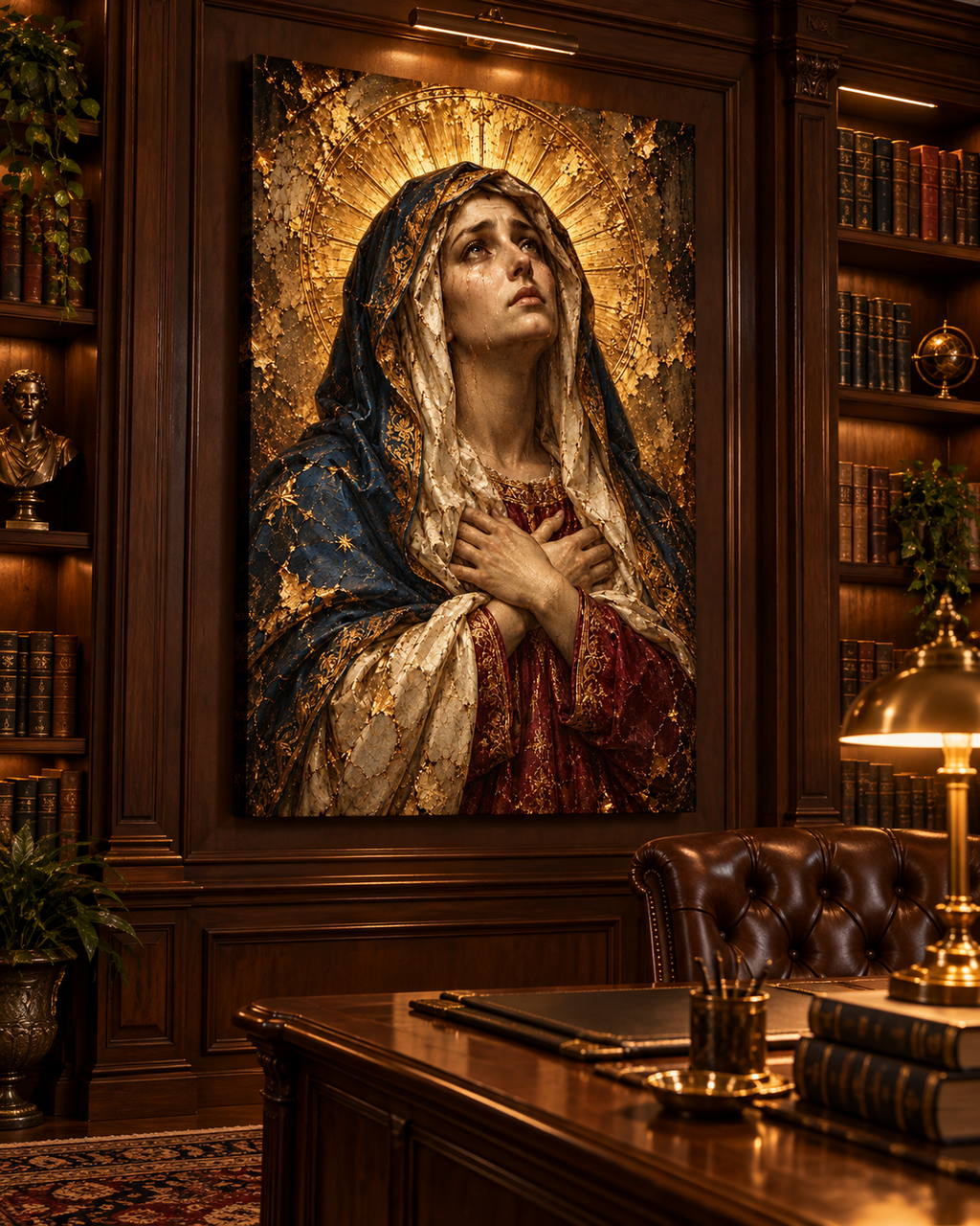Virgen María Dolorosa | Lienzo Religioso con Pan de Oro