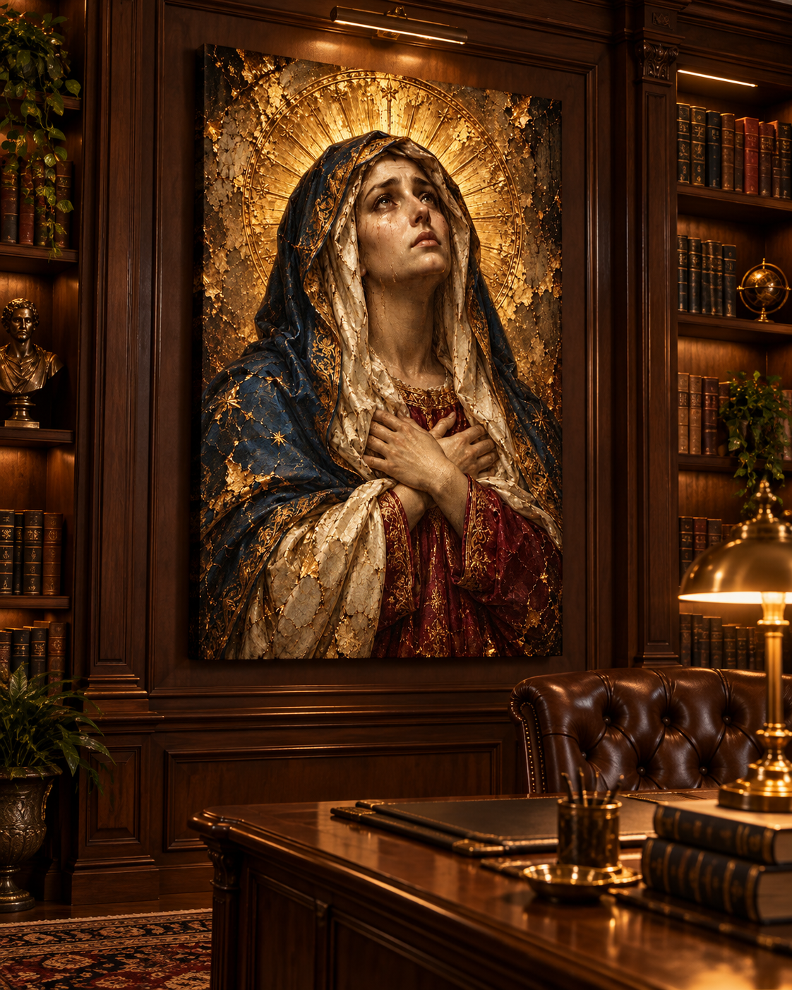Virgen María Dolorosa | Lienzo Religioso con Pan de Oro