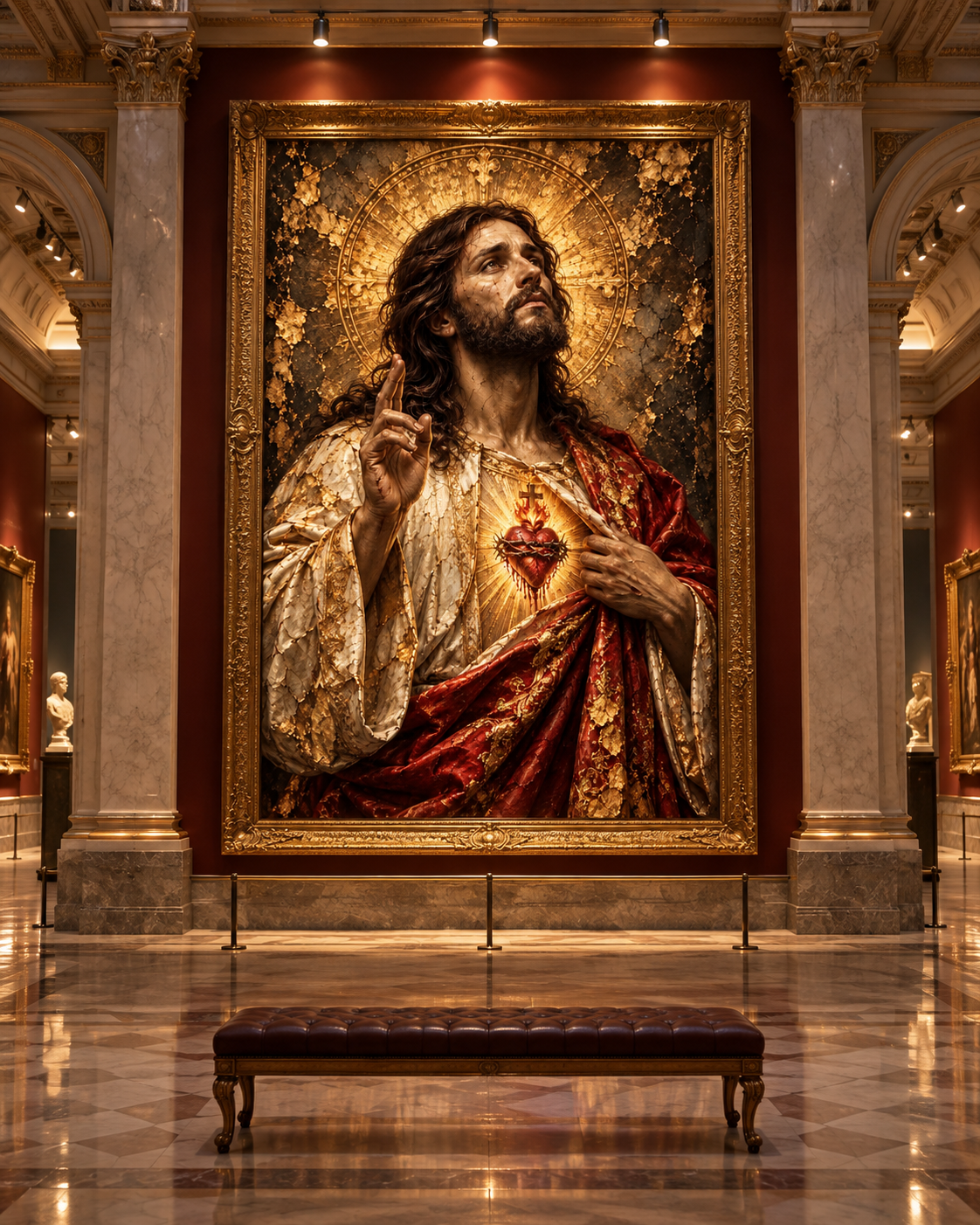 Jesucristo Sagrado Corazón | Lienzo Religioso con Pan de Oro