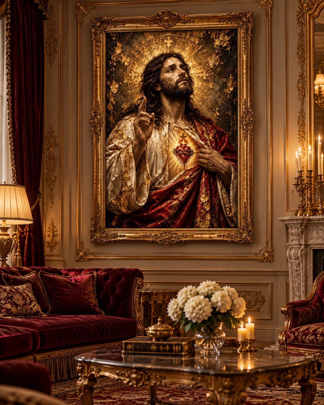 Jesucristo Sagrado Corazón | Lienzo Religioso con Pan de Oro