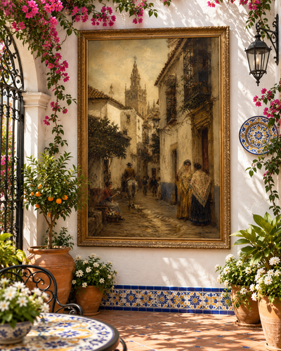 Atardecer en Santa Cruz | Lienzo Costumbrista de Sevilla Antigua